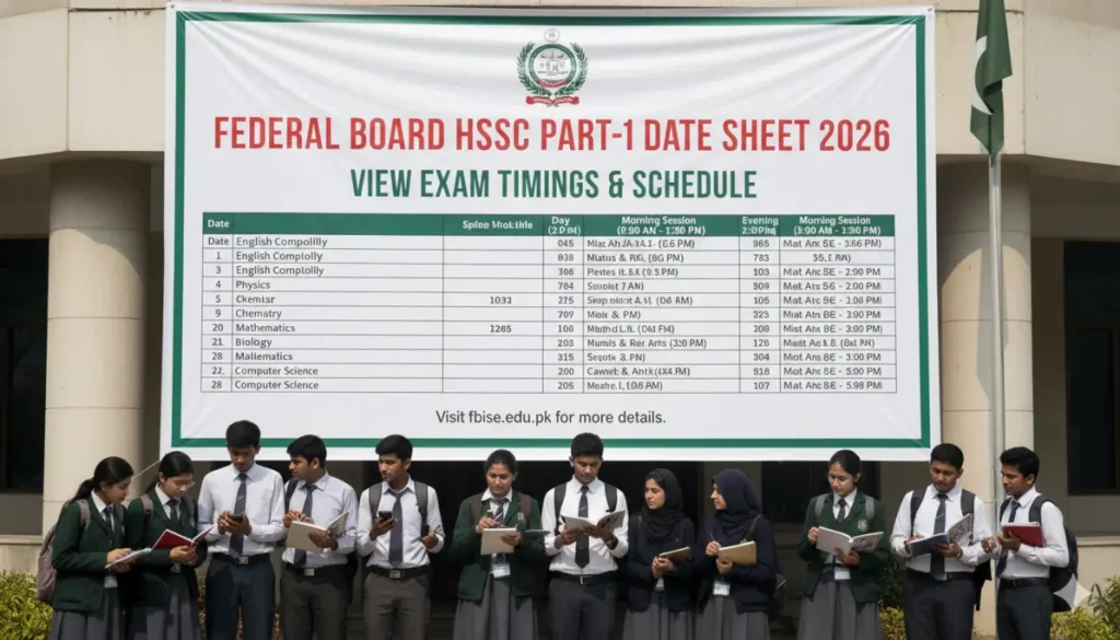 Federal Board HSSC Part-I Date Sheet 2026: View Exam Timings & Schedule Federal Board HSSC-I Date Sheet 2026