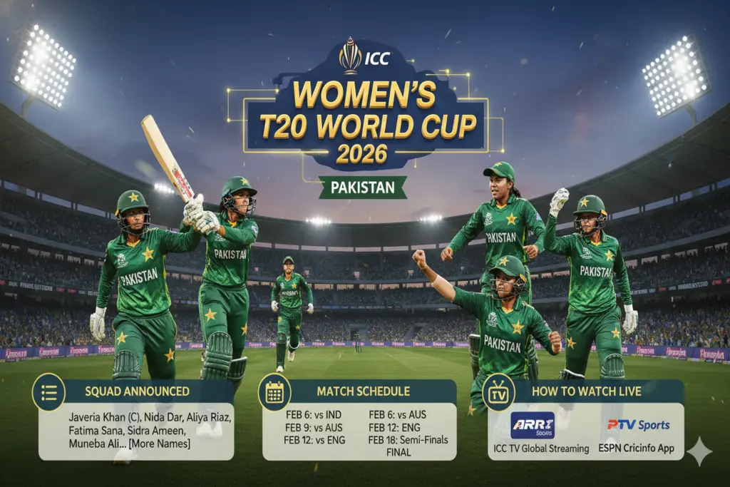 Women’s T20 World Cup 2026: Pakistan Squad Announced, Match Schedule, and How to Watch Live Women’s T20 World Cup 2026