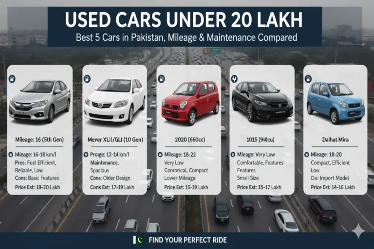 Best 5 Cars in Pakistan Under Rs. 20 Lakh Budget: Used Options, Mileage and Maintenance Compared Used Cars Under 20 Lakh