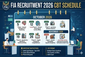FIA Recruitment 2026 : Complete Datesheet & Schedule for CBT FIA Recruitment 2026 CBT Schedule