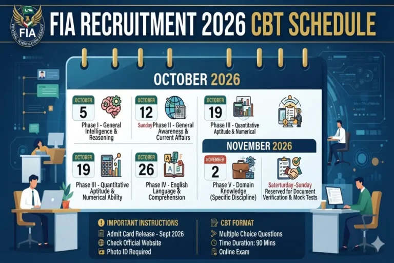 FIA Recruitment 2026 : Complete Datesheet & Schedule for CBT FIA Recruitment 2026 CBT Schedule