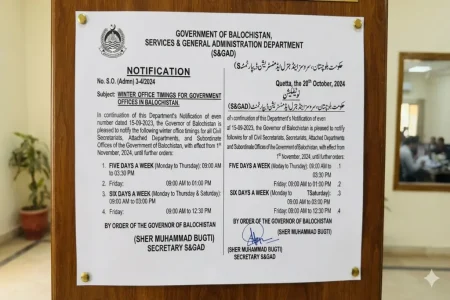 Balochistan Enforces New Winter Office Timings Balochistan Winter Office Timings Notification